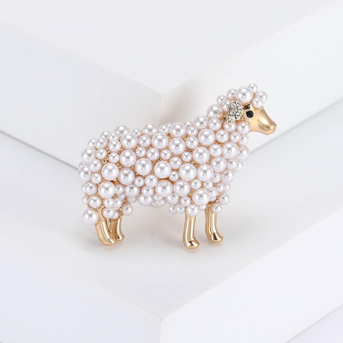 

Retro Fashion Imitation Pearl Sheep Brooches for Women Unisex Cute Animal Pin 2 Colors Available Banquet Party Jewelry Accessories Gifts золотий
