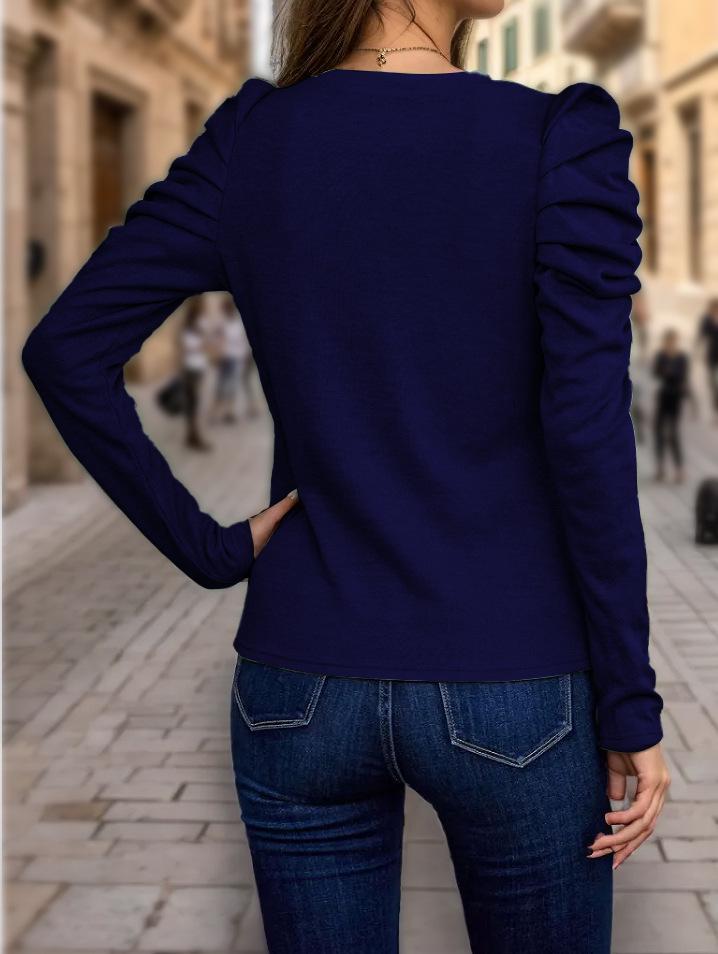 2024 Women's High-Elastic Cashmere Round Neck Slim Fit Puff Sleeve Long Sleeve Top for Autumn and Winter