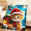 Cute fashion winter Christmas cat art Flannel soft warm plush blanket sofa living room pet hogar bedroom gift home Car portable