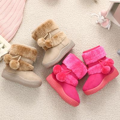 Botas de nieve para niñas, botas gruesas y cómodas de invierno para niños, botas gruesas con bola para niños, botas bonitas de otoño para niños, zapatos de princesa
