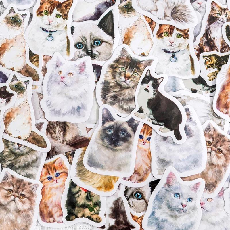 46Pcs Cute Cat Diary Decorative Boxed Stickers Kawaii Pets Scrapbooking Label Diary Album Journal Planner Student Supplies