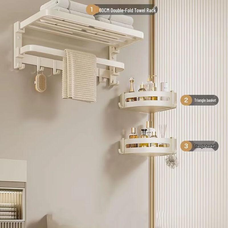 Handun Cream Style Foldable Towel Rack & Shelf Set