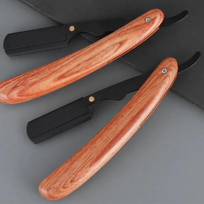 Bartrasierer Rosenholz Klapp Edelstahl Bartrasierer Rasur des Gesichts Tragbarer Klapprasierer für Männer