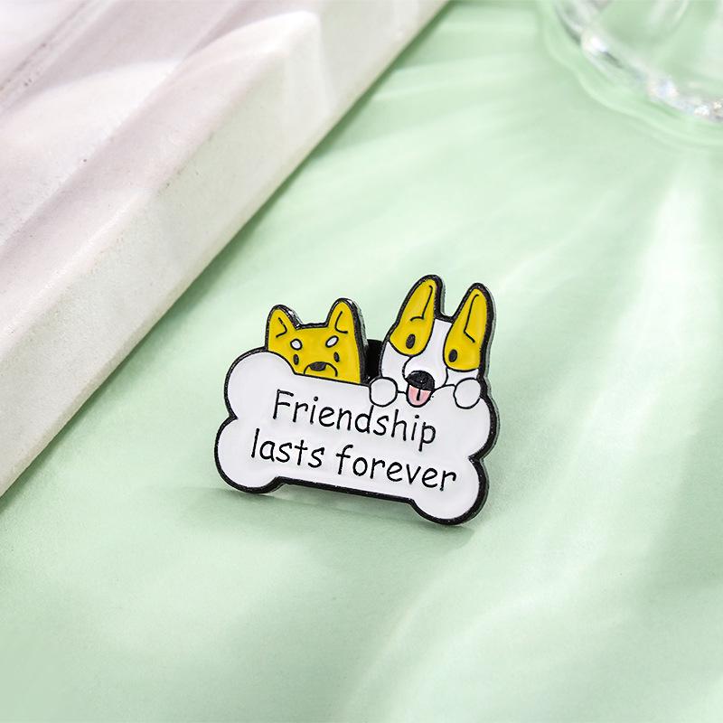 Cartoon Animal Badges: Little Monkey with Bananas, Cat with Fish, Dog with Bones, Cute Frog Brooch