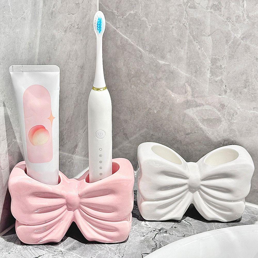 Bow Shaped Toothbrush Holder Creative Bathroom Toothbrush Stand Elegant Makeup Brush Rack Toilet