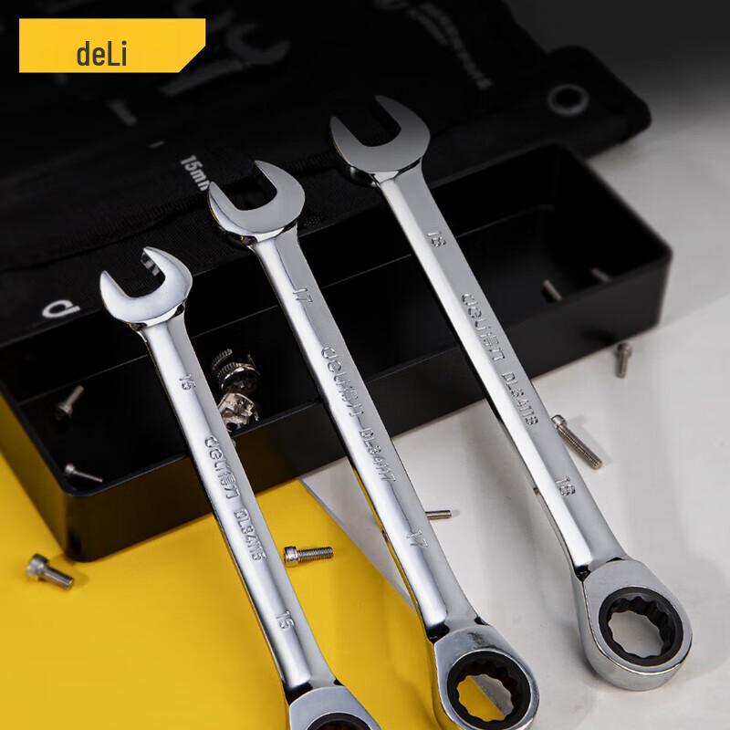 Deli 12-Piece Mirror Ratchet Combination Wrench Set