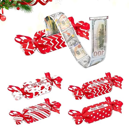 Christmas Surprise Money Pull Pouch Candy Shape Pull Out Money Gift Holder for Kids Adults DIY Christmas Money Box for Cash Gift Pull