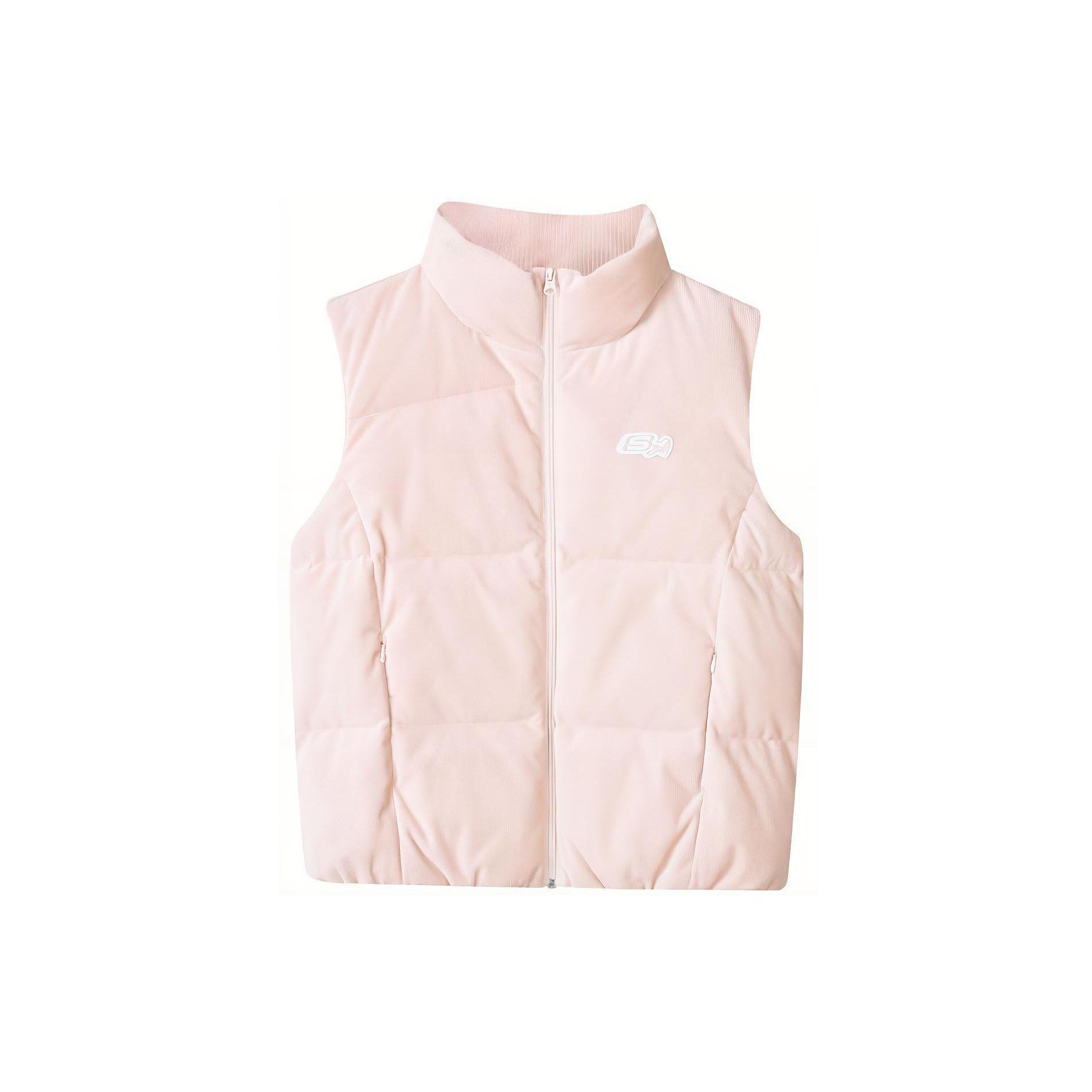 Skechers Sport Lifestyle Series Solid Color Zipper Stand Collar Sleeveless Down Vest Women vest Pink-Peach L423W084-01NK S
