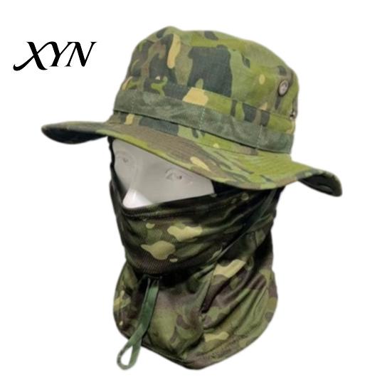 Quick-drying Hat Camouflage Sun with Balaclava Face Mask, UV Protection Men Wide Brim Hat, Breathable Bucket for Outdoor Fishing Hiking Cycling