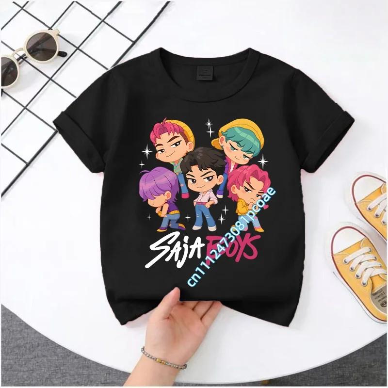KPop Demon Hunters 2026New Saja Boys Cartoon Boys T-shirt Round Neck Fashion Casual Top Children's T-shirt Kids Clothing