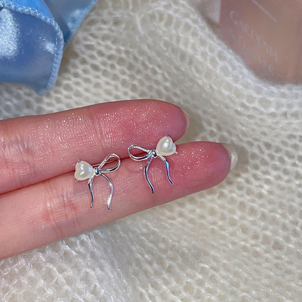 

925 серебряные игольчатые милые маленькие свежие жемчужные серьги-гвоздики в форме банта женские INS высококачественные серьги на осень и зиму 925 silver needle