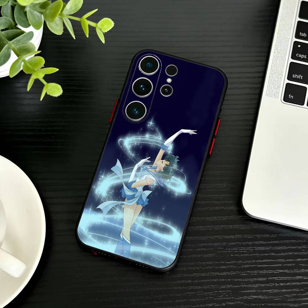 Cartoon S-Sailor M-Moon Phone Case For Samsung S26,S25,S24,S23,S22,S30,S21,Ultra,Plus,FE 5G Black Soft Cover