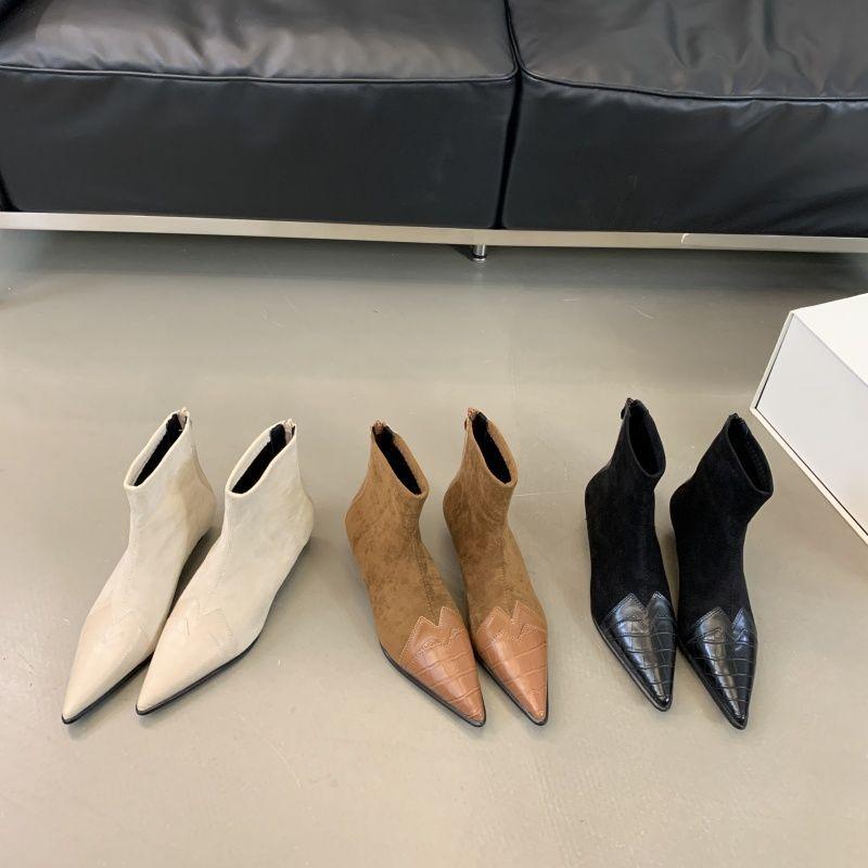 Nowe damskie buty strzał z natury wersja koreańska modne szpiczaste wszechstronne patchworkowe cienkie botki krótka cholewka styl zagraniczny i botki damskie zamek z tyłu