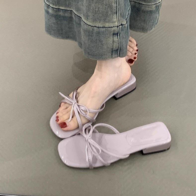 Gentle Fairy Cool Slippers 2025 New French Sweet Elegant Bow Open Toe Word with Temperament Sandals