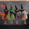 Hochwertige Hexenfigur Halloween Hängedekoration, Gruselige Kürbis-/Geist-/Hexen-/Schwarze Katze Puppe Ornament mit Strapazierfähigem Jute-Rock für Spukhaus
