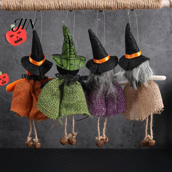 Hochwertige Hexenfigur Halloween Hängedekoration, Gruselige Kürbis-/Geist-/Hexen-/Schwarze Katze Puppe Ornament mit Strapazierfähigem Jute-Rock für Spukhaus