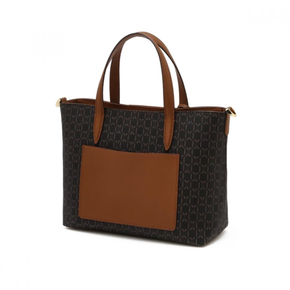 Daks Brown Barnet Dd Pattern Leather Mix Modern Tote Bag