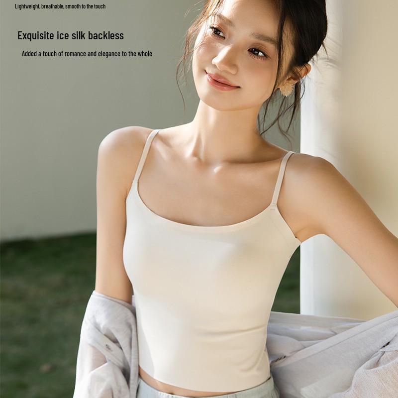 Ice Silk Seamless Camisole: Integrated Cup Strappy Tank for Women