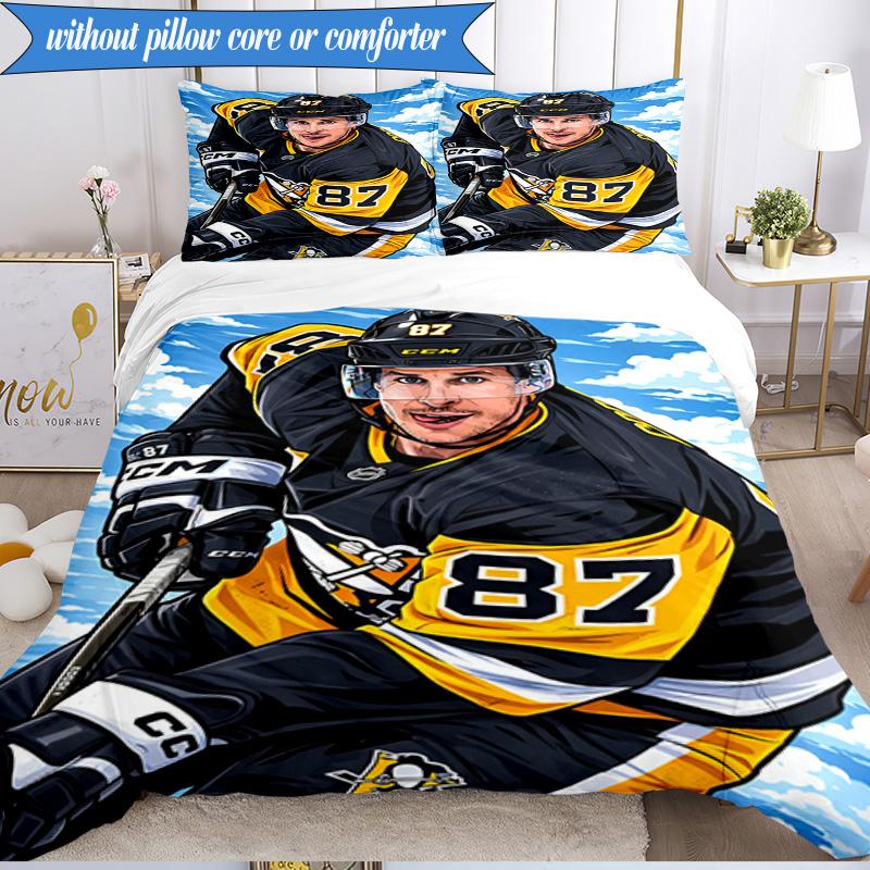 3PCS Pittsburgh Hockey Player Crosby Bedding Set,Including 1pc Duvet Cover And 2pcs Pillowcases Perfect for Bedroom, Dormitory, Fan Christmas gift