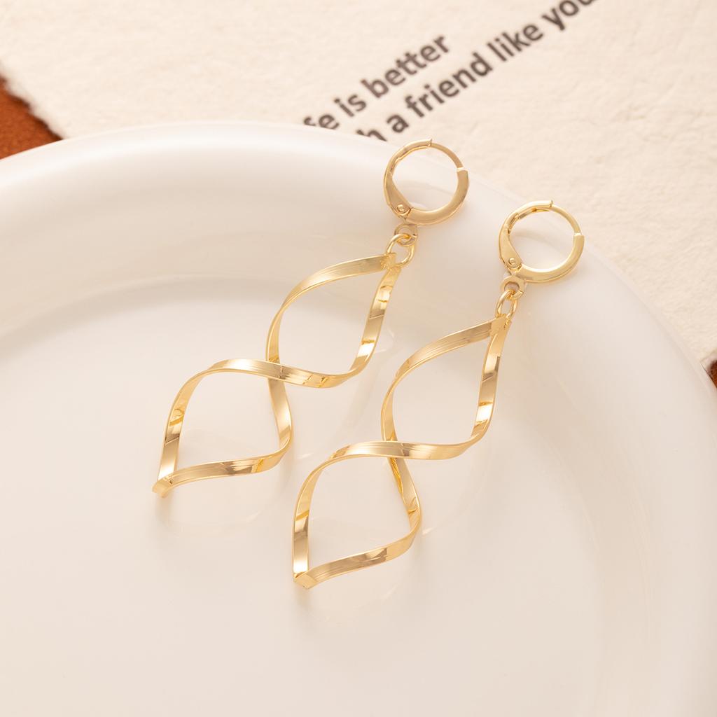 Metal Wind Wave Earrings, High-End Minimalist Geometric Spiral Ear Hook Personalized Curve Ear Buckle Female