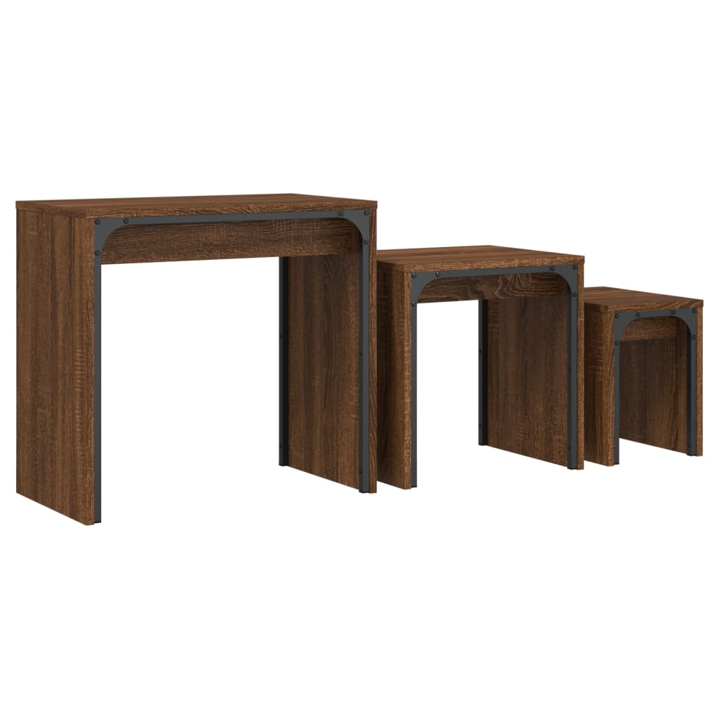  Coffee Tables, Nestable, 3 Pcs, Brown Oak