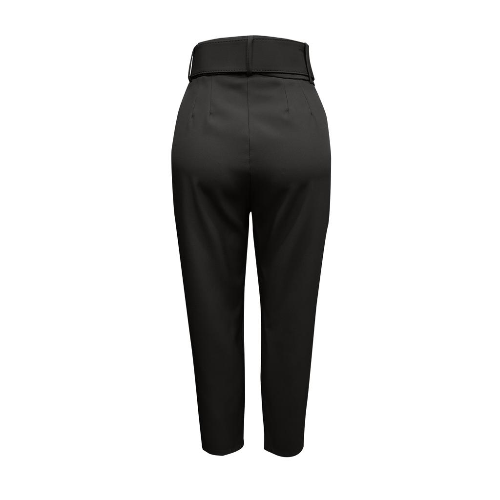 Women's Solid Color Casual Pants Micro-elastic Slim-fit Belt Embellished Straight-leg Suit Nine-point Pants