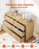 6 Drawer Rattan Dresser, Double Dresser for Bedroom, Natural Rattan Chest of Drawer with Metal Handle, Modern Wood Chest Clothing Organizer & Storage