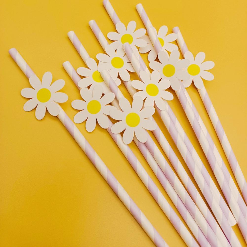 20pcs Eco Friendly Disposable Straws Paper Drinking Straw Party Supplies Daisy Straws  Wedding