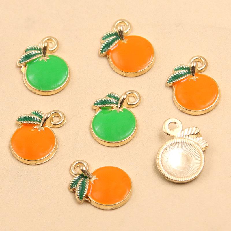 Two-Color 11x15mm Alloy Drip Oil Persimmon Orange Fruit Pendant Ornament