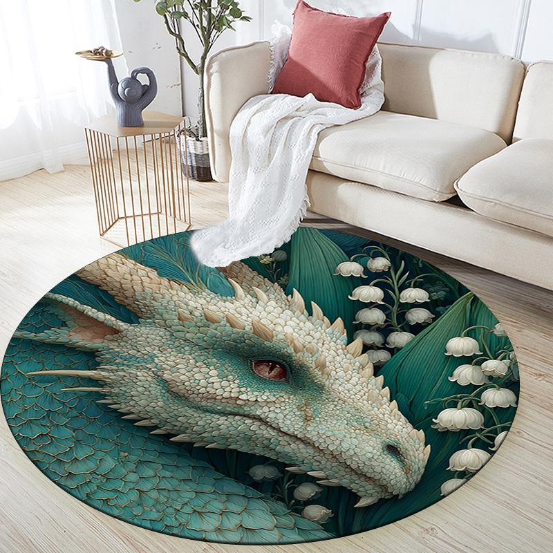 Dragon Round Area Rug,Carpet Rug for Living Room Bedroom Sofa Playroom Decor,Non-slip Floor Mat
