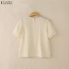 ZANZEA Damen Freizeit Rundhals Sommer Kurzarm Baumwollbluse