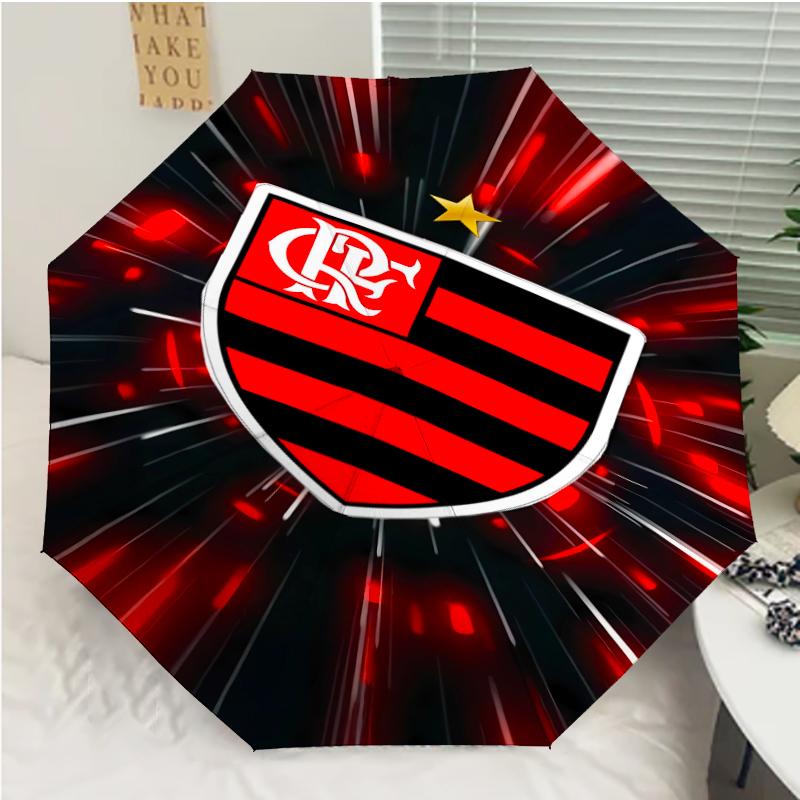 Clube de Regatas do Flamengo Print Automatic Umbrella, 8 Rib Iron Frame, Plastic Handle, Suitable for Outdoor Travel &Daily , Ideal Gift