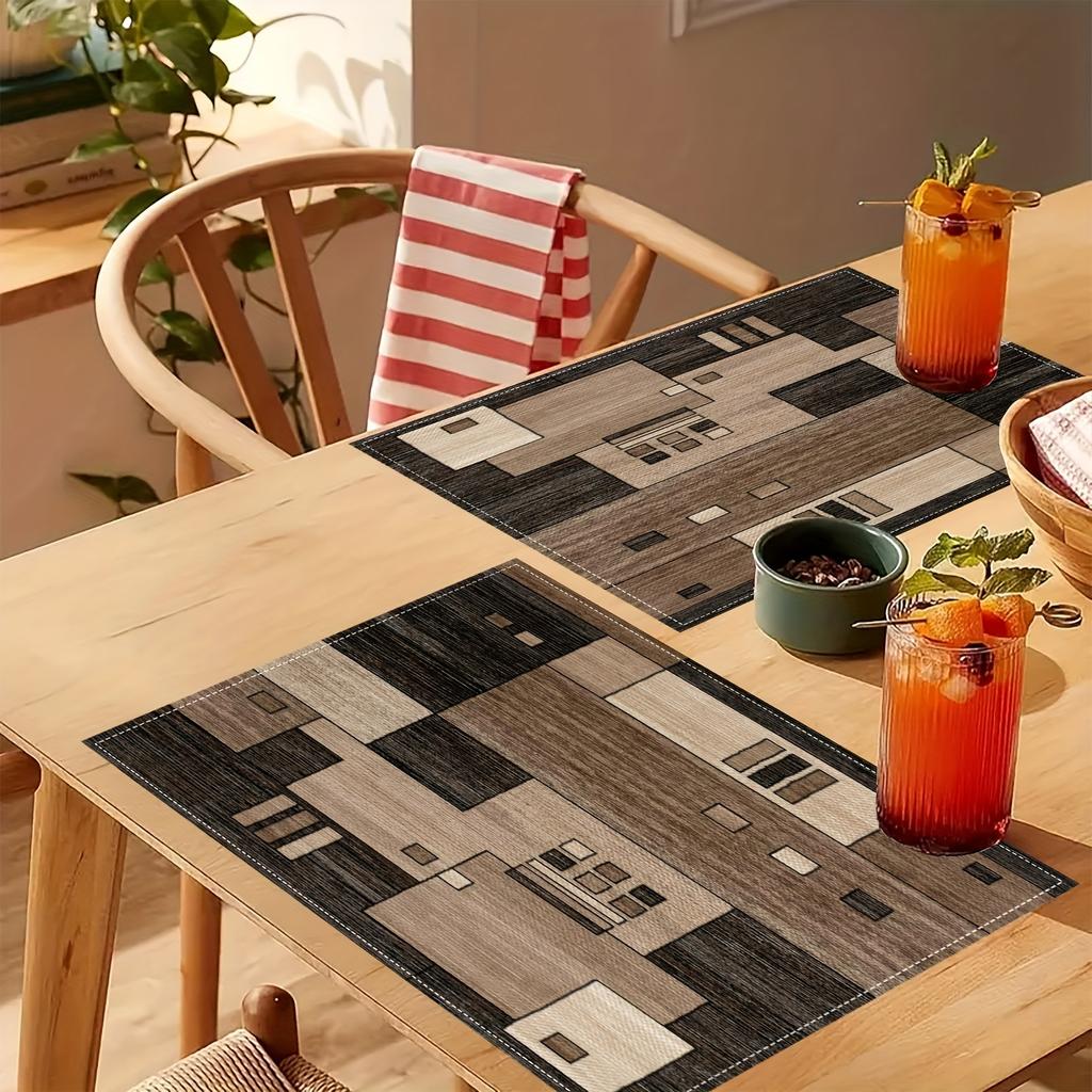 Modern Geometric Wood Grain Placemat Simple Waterproof Dining Table Mat Light Luxury Insulated Placemat