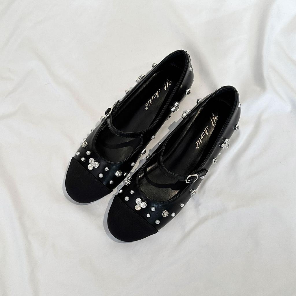 5 Cm Higher Rhinestone Color Matching Light Mouth Single Shoes Women's 2025 New Xiaoxiangfeng Word with Flat Mary Jane Shoes