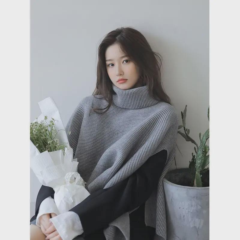 2024 South Korea Women's High Collar Shawl Cape: Cozy Knitted Winter Cloak