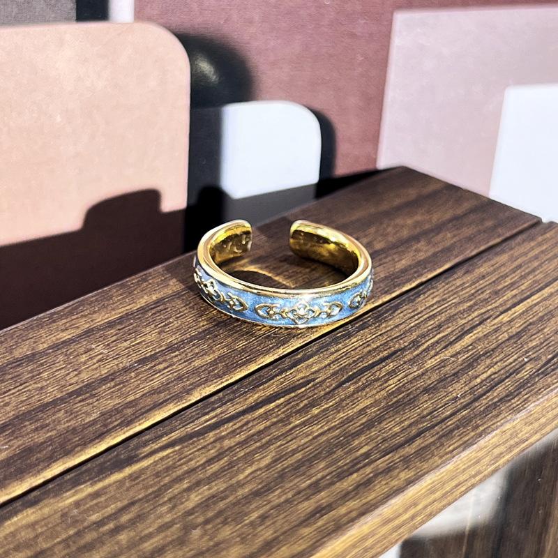 2026 Sweet and Cool Colorful Drip Glaze Temperament Court Style Retro Ring Female Flower Niche Ring