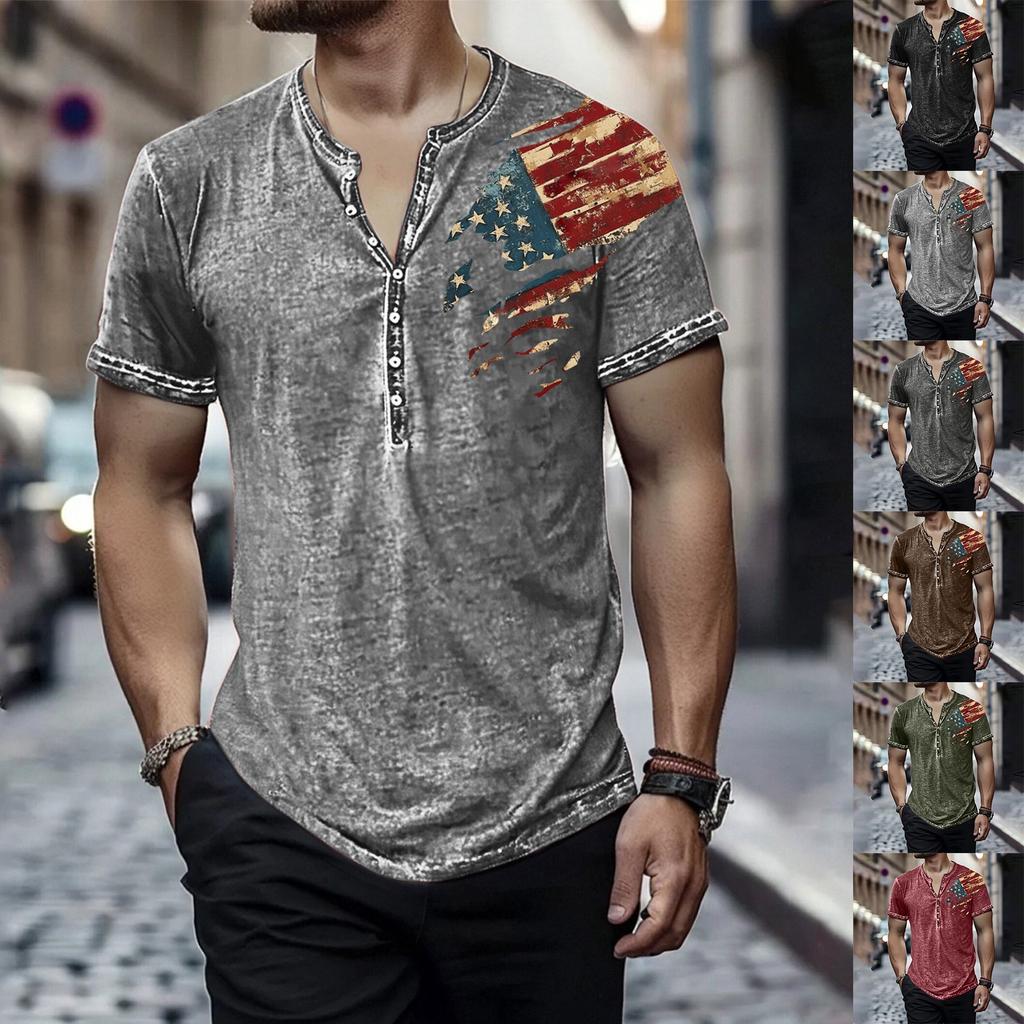 Men's Independence Day Printed Round-neck Short-sleeved T-shirt