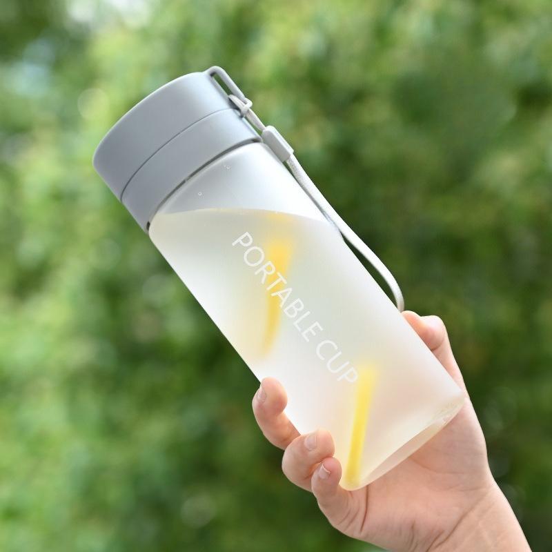 Sports Water Cup Outdoor Large Capacity Frosted Transparent Plastic Water Cup Portable Handheld Rope Cup Summer High Appearance Water Bottle