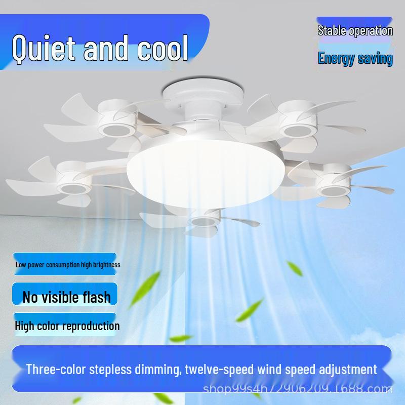 Silent Energy-Saving Remote-Control Ceiling Fan with Light - Drone Style for Bedroom