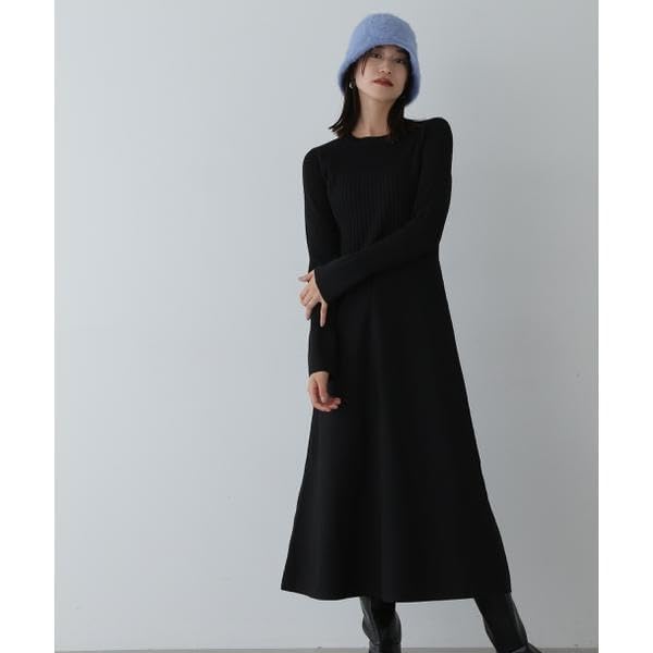 Natural Beauty Casual Bustier Docking Knit Charcoal [N Basic] Dress, Dress, Women's,