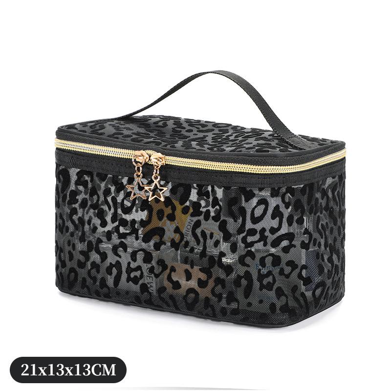 1pc Women Makeup Bag, Mesh Heart Flocked Decor,  Minimalist Mesh Heart Design Large Capacity, For Daily Use & Travel Makeup