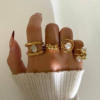 Electroplated 18k Gold Ring For Men And Women Trendy Bright Metal Ring Fashionable Finger Decor Hoop Beach Jewelry Accessories