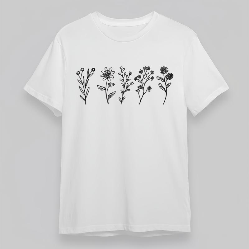 

Women s Plus Size Trend Classic T-Shirt Autumn Wind Flower Black Line Art Tee 4XL