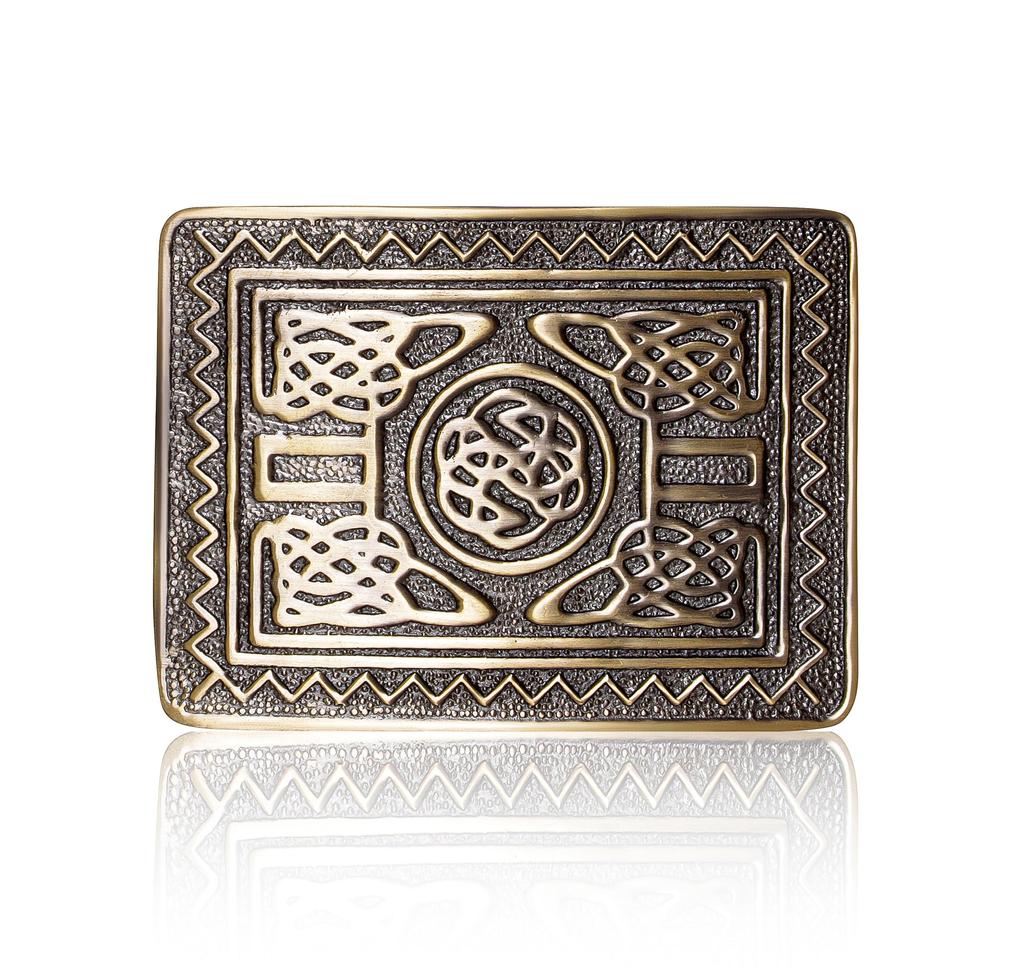 Scottish Kilt Belt Buckle Brass Mirror Shine Celtic Antique Design Sporran
