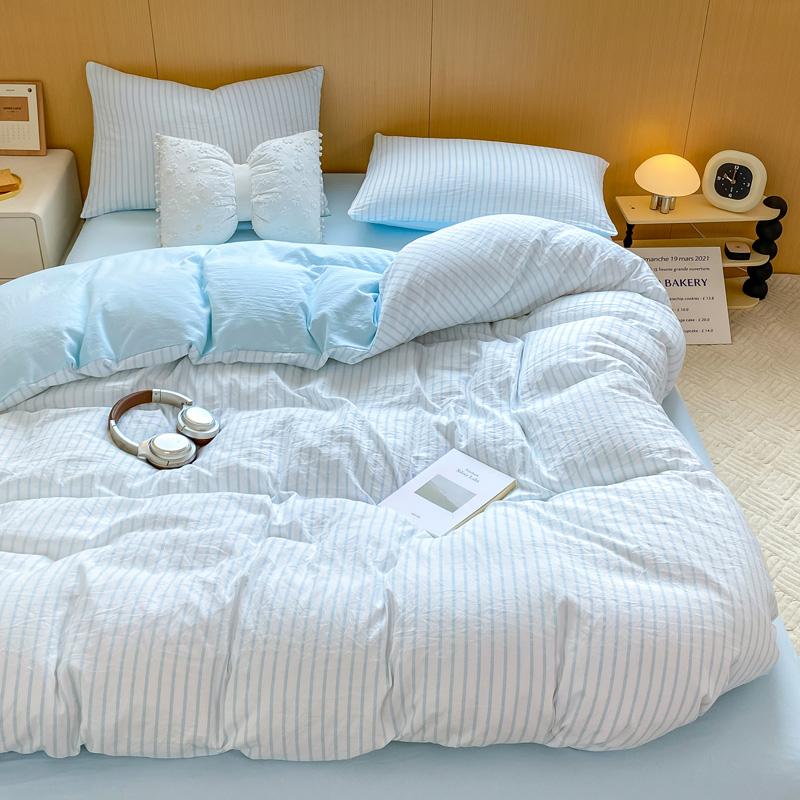 

Ins White Stripe Bedding Duvet Cover Set with Pillowcase Bed Sheet Single Full Size Bed Linen Duvet Cover Set Queen/King Double 3pcs 0.9m bed&set