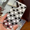 Case for Iphone 11 XR 12 16 Plus Air 14 18 Pro Max 15 13 XS Max 17 Pro Silver Glitter Crackle Background Black Heart Pattern