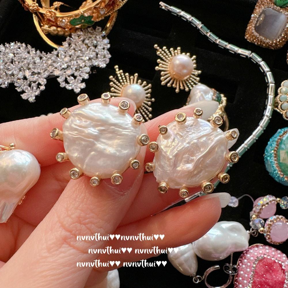 Nvnvthui Papalacha Tourmaline Crystal Bead Bracelet, Peach Blossom Powder Pearl Ring, Mapei Earrings