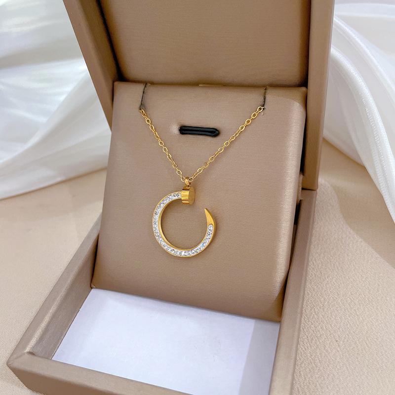 Round Hook Full Drill Minimalist Furnace Real Gold Necklace Female Collarbone Chain Accessories