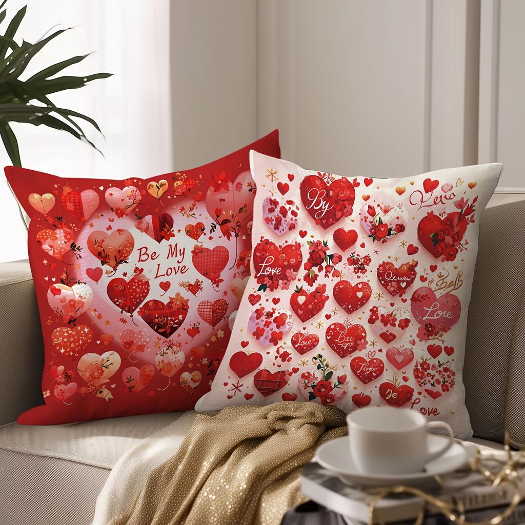 4pcs Valentine'S Day Love Heart Print Throw Pillow Covers, Modern Style, Polyester, Zipper, Machine Washable, 18 x 18 Inches, Single-Sided Print