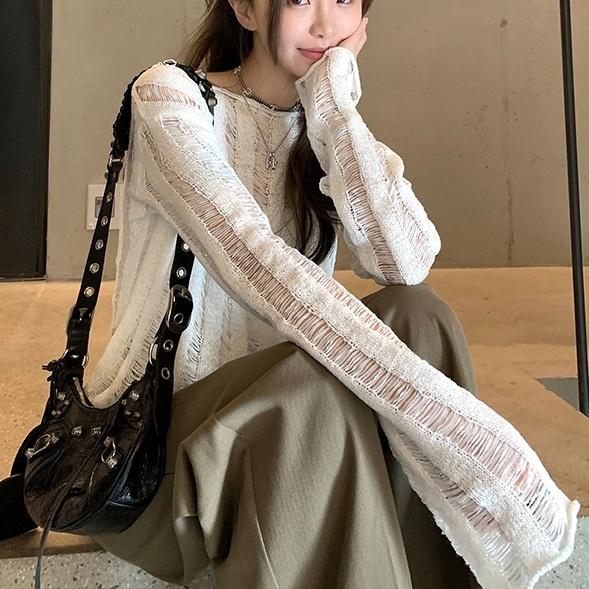 

Французский сладкий и пряный универсальный свободный свитер для поездок на работу, женская верхняя одежда, ленивый стиль, солнцезащитный фильтр, полая толстовка с капюшоном L слоновая кость